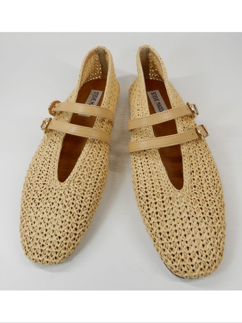 Steve Madden Laney Ballet Flats Mary Jane Size 7.5 Natural Beige Woven NEW